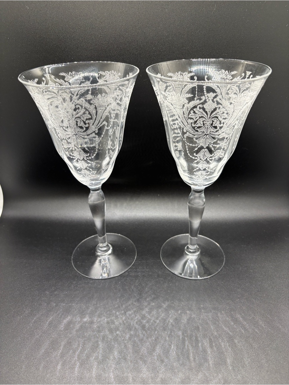 Morgantown Milan (Lace Bouquet) Etched Wine Glasses